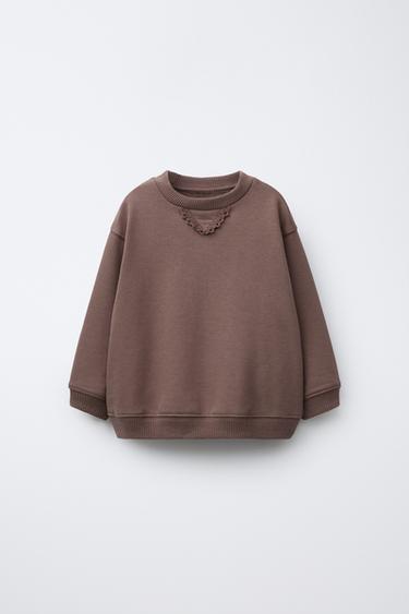 Zara WAFFLE DETAIL SWEATSHIRT - Chocolate