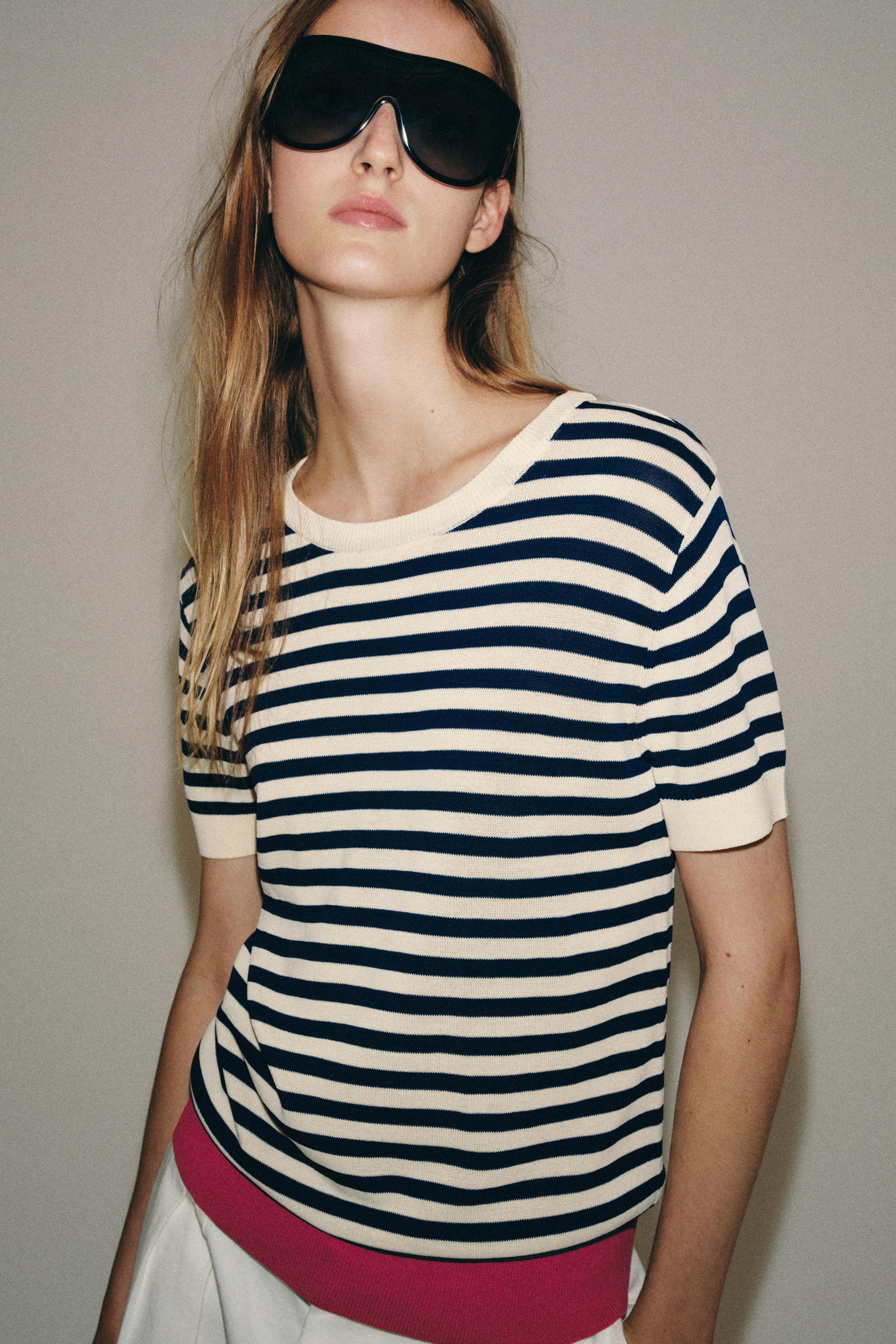 STRIPED KNIT TOP — Pink / White