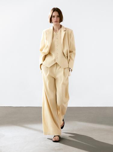 Pantalon tailleur en lin mélangé - Beige de Zara