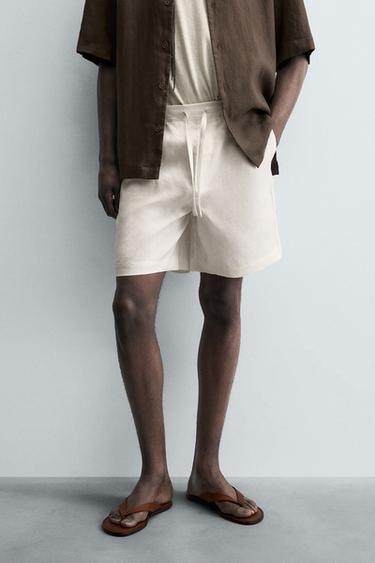 Zara REGULAR FIT LINEN SHORTS - Oyster-white