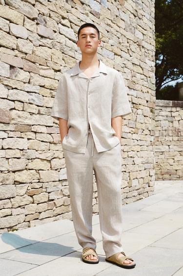 100% LINEN RELAXED FIT TROUSERS - Light beige by Zara