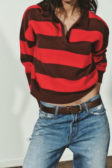 Zara STRIPED KNIT POLO SHIRT - striped