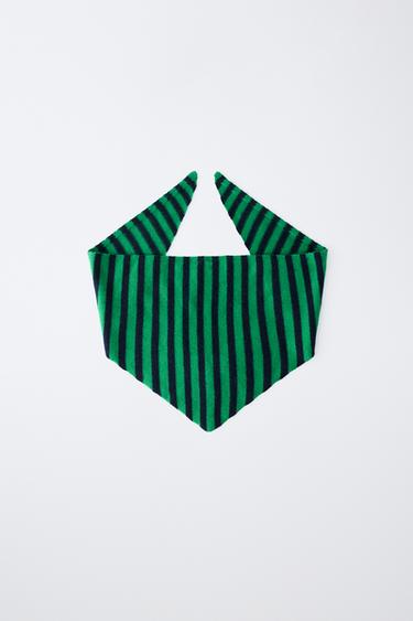 Zara STRIPED 100% CASHMERE SCARF - Green