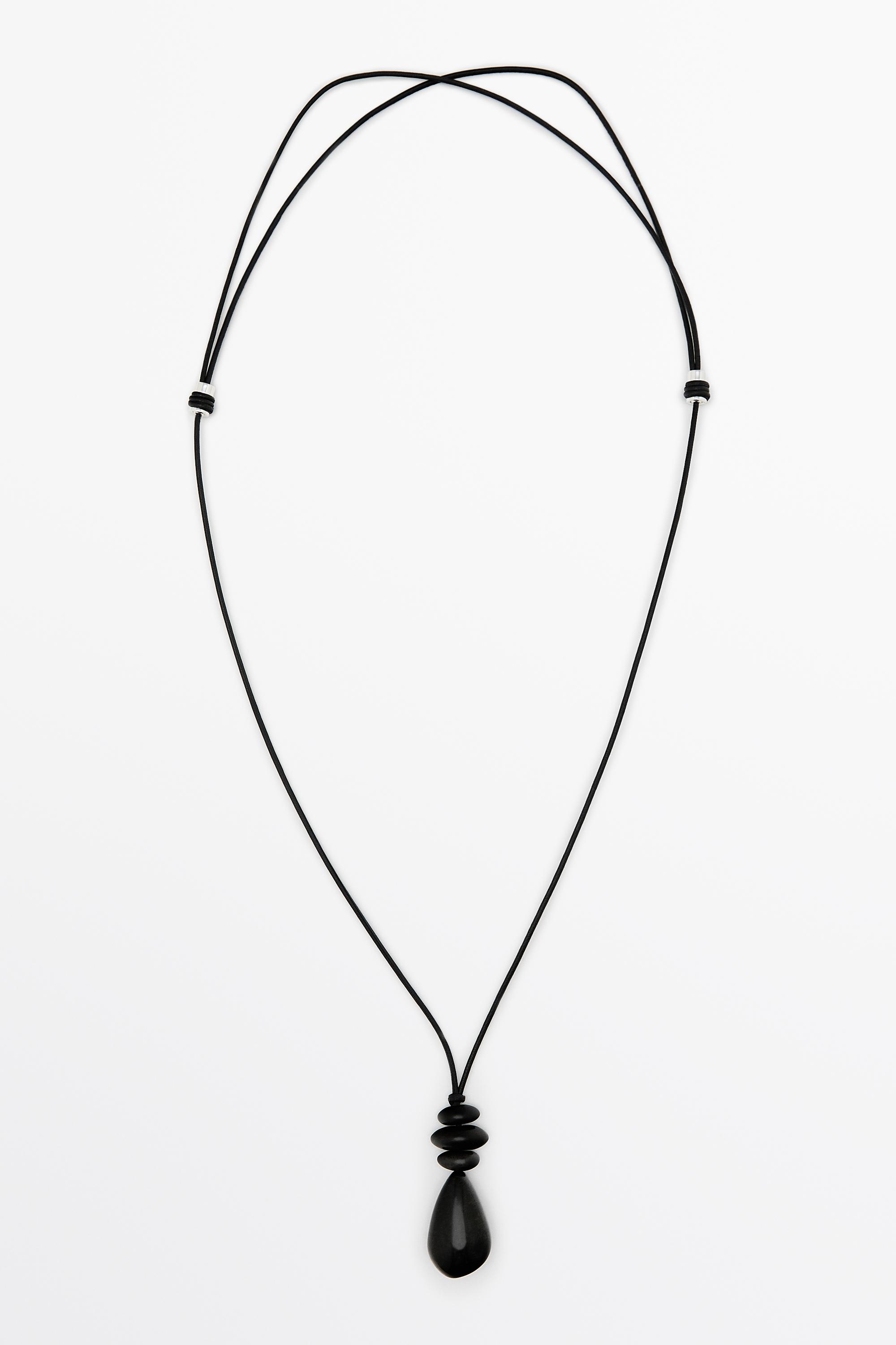 Long leather cord stone necklace