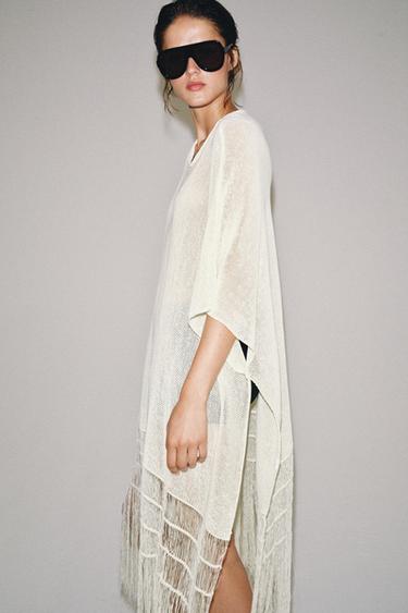 TUNIQUE EN MAILLE À FRANGES - Écru clair de Zara - Image 4
