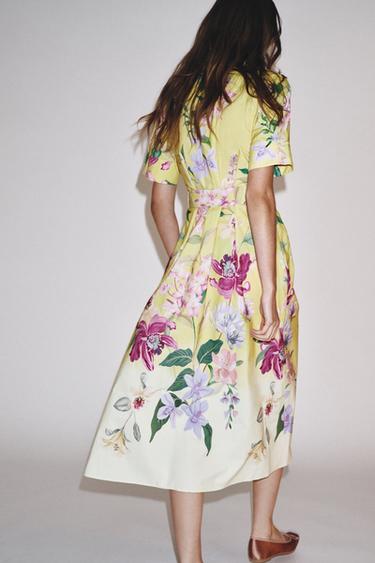ROBE MIDI IMPRIMÉE FLEURIE CEINTURE - Multicolore de Zara - Image 3
