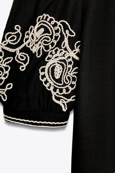 TOP BRODÉ MÉLANGE DE LIN ZW COLLECTION - Noir de Zara - Image 5