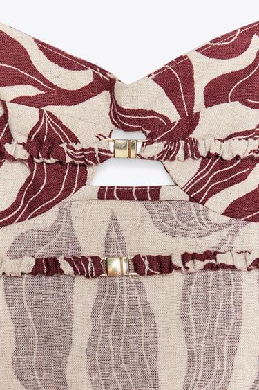 ROBE MIDI RUSTIQUE IMPRIMÉE AVEC LIN - Écru / Grenat de Zara - Image 8