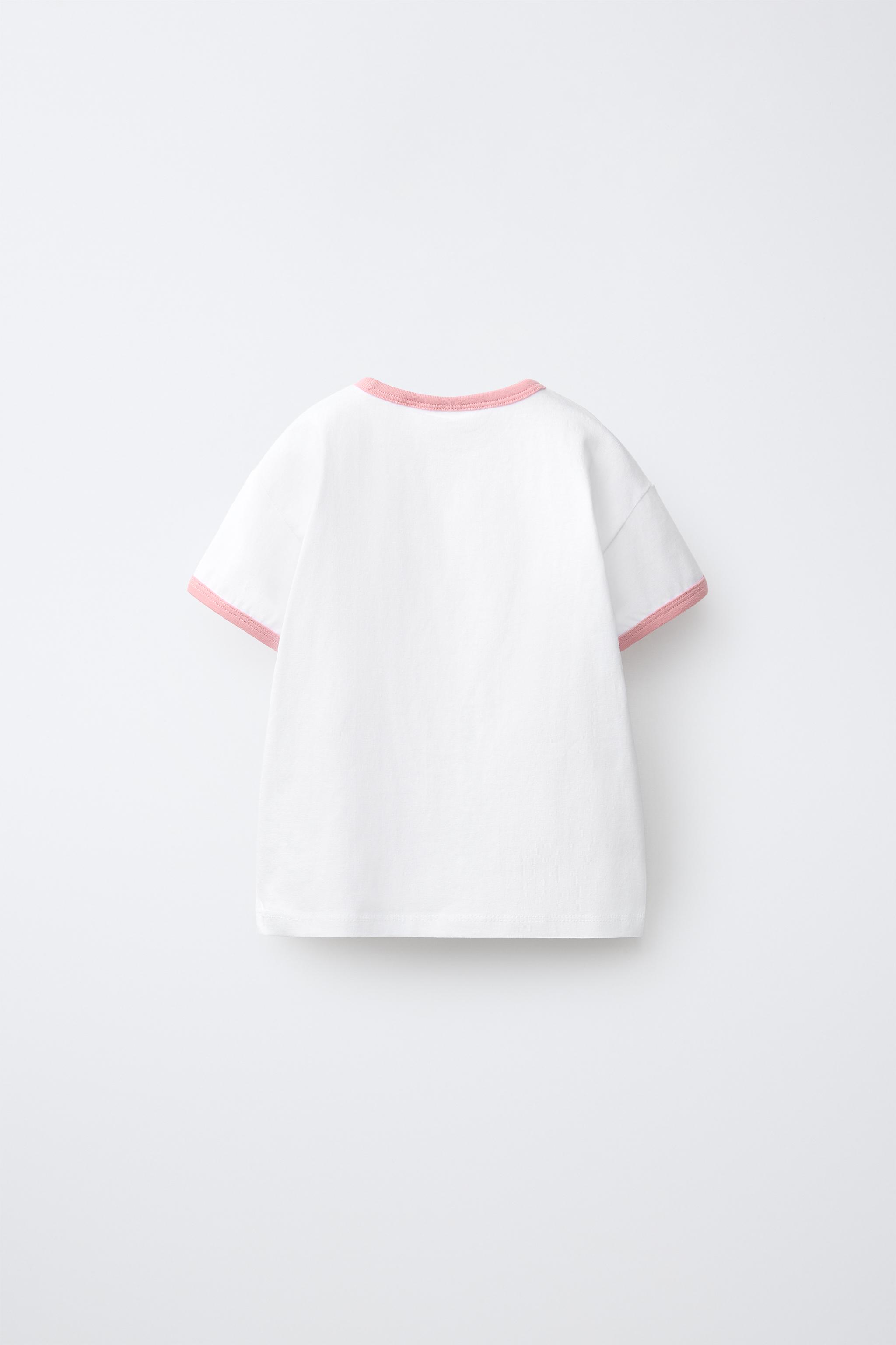 コントラスト刺繍Tシャツ - ライトモーブ | ZARA Japan / 日本