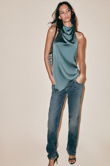 VELVET HALTER TOP — Sea green 1