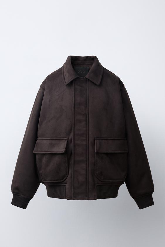 CAZADORA BOMBER EFECTO ANTE - Chocolate de Zara - Imagen 0