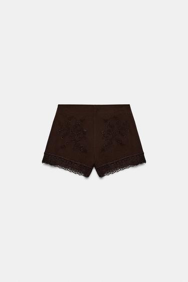 SHORT BRODERIES DENTELLE - Marron de Zara - Image 3