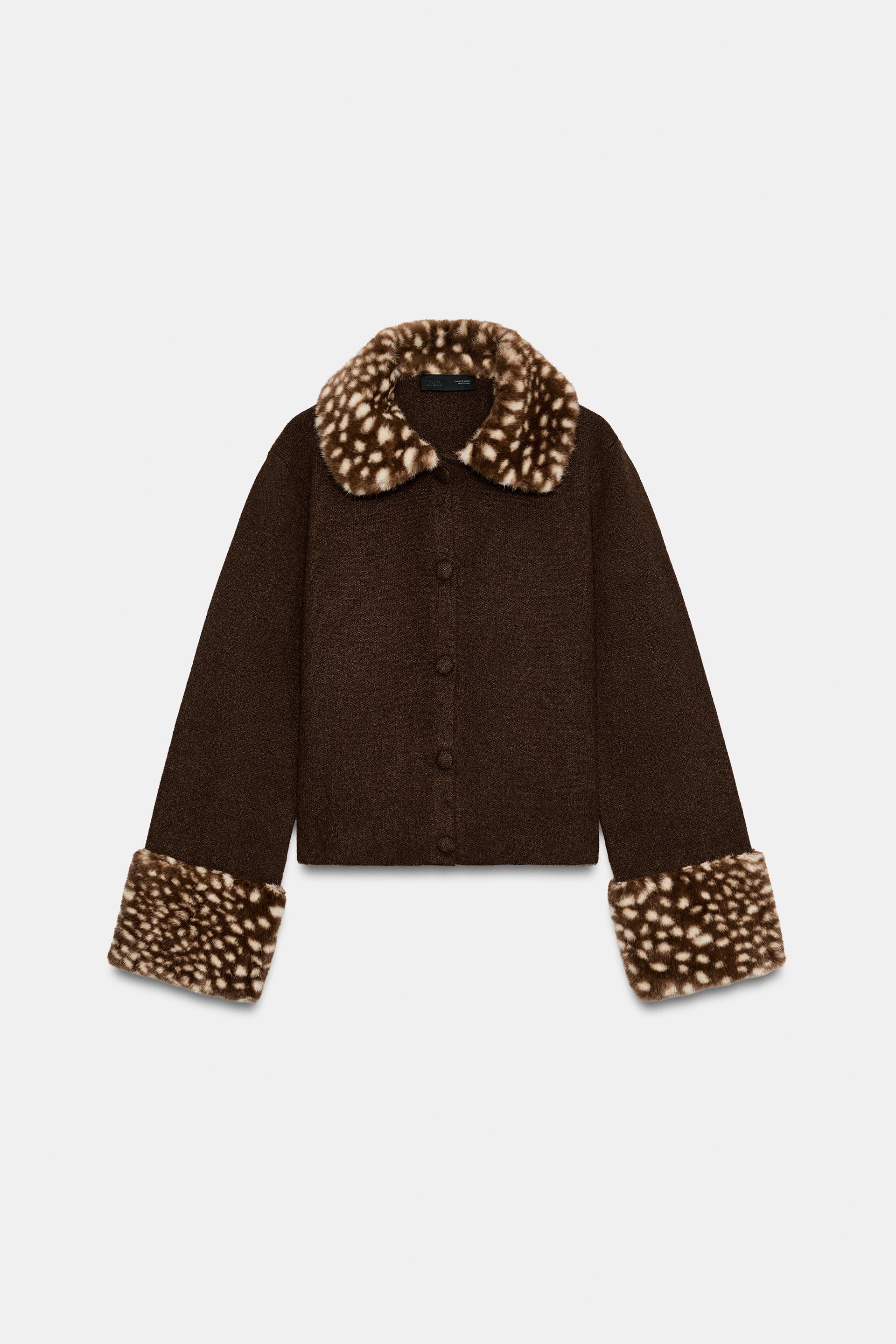 CARDIGAN WITH FAUX FUR TRIM thumbnail 6
