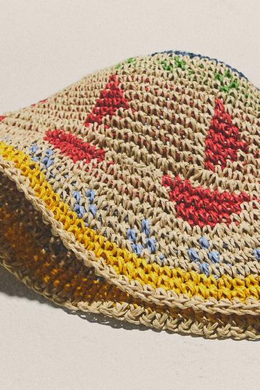 KIDS' PRINTED PAPER BEACH HAT - Light beige by Zara - Image 4