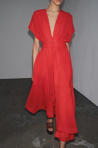 ZW COLLECTION MIDI DARTED DRESS - Red by Zara - Image 3