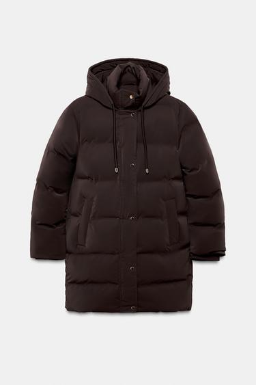 ANORAK MI-LONG EN TISSU CAOUTCHOUTÉ COUPE-VENT - Marron de Zara - Image 4