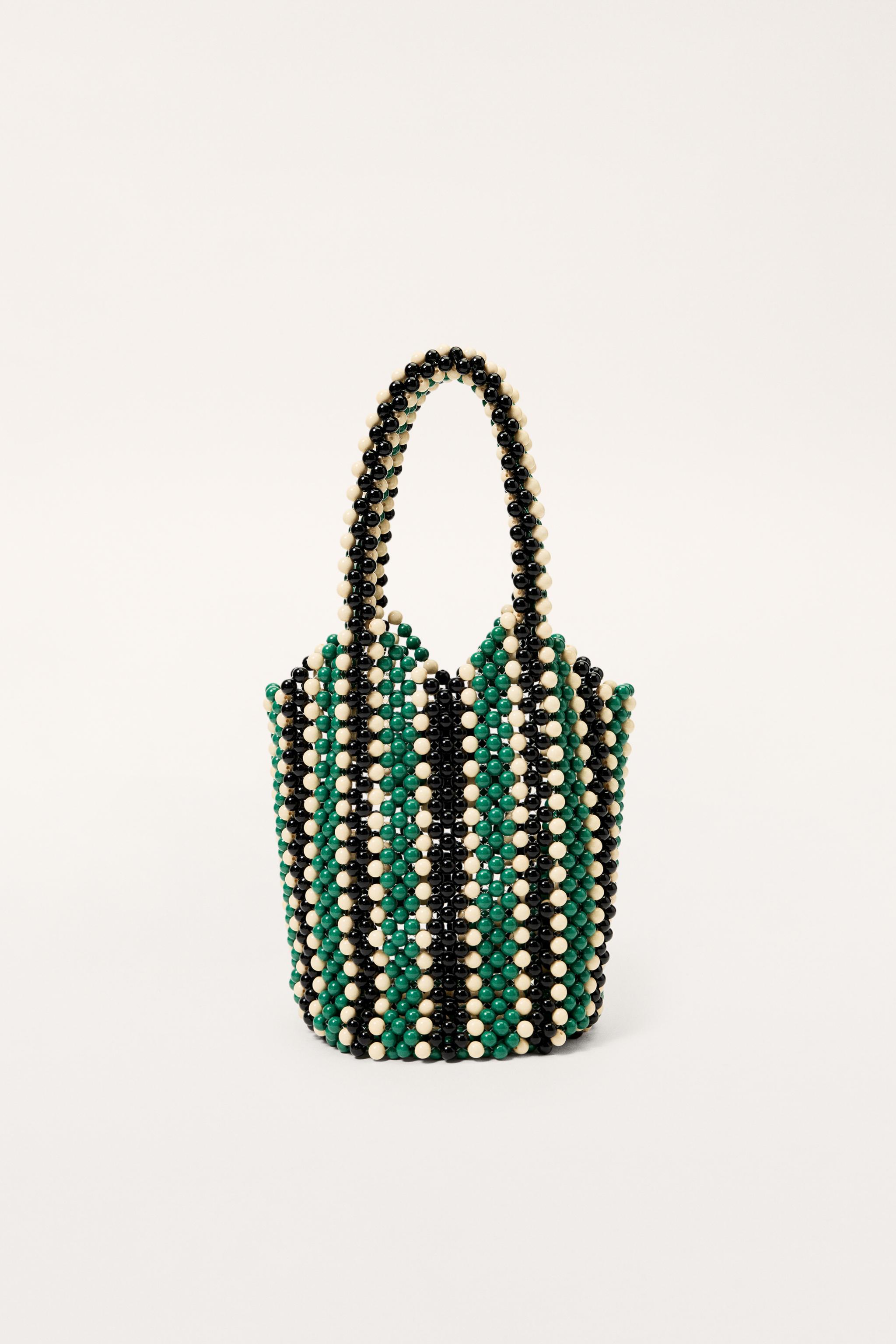 【ZARA】LIMITED EDITION STRIPED BEADED BUCKET BAG / Green LIMITED EDITION STRIPED BEADED BUCKET BAG - Orange | ZARA