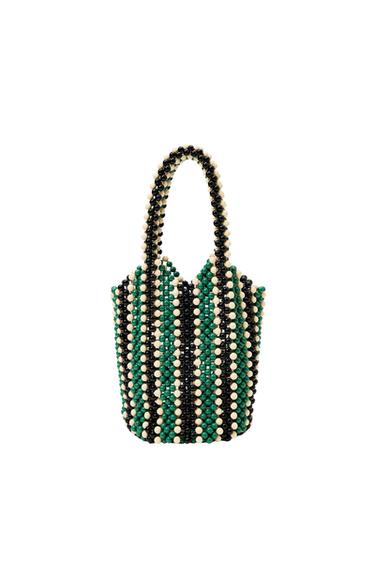 LIMITED EDITION STRIPED BEADED BUCKET BAG - Green by Zara - Image 0
