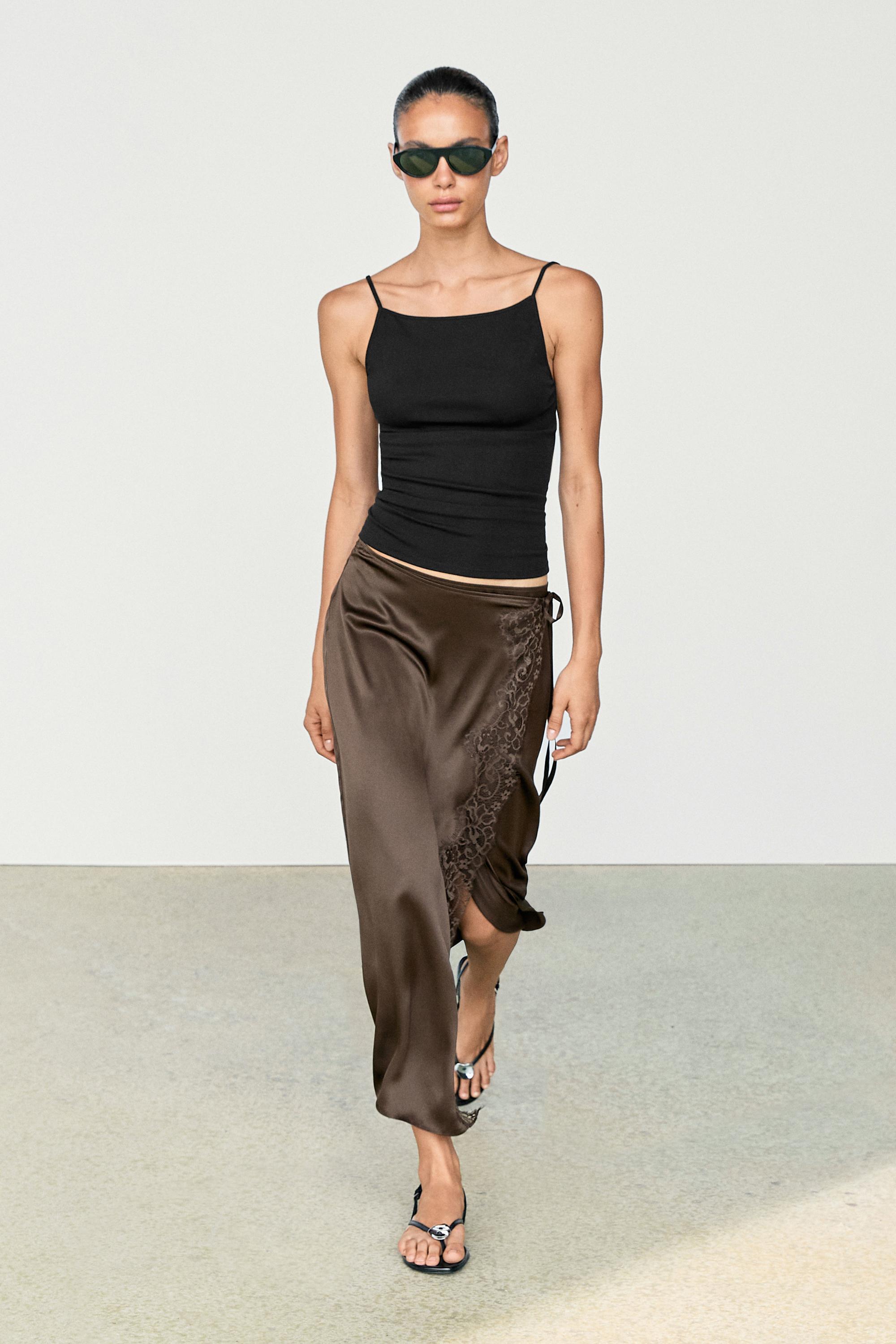 100% silk lace-detail pareo skirt — Chocolate