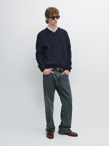 Zara Wool blend knit V-neck jumper - Navy blue - Image 0