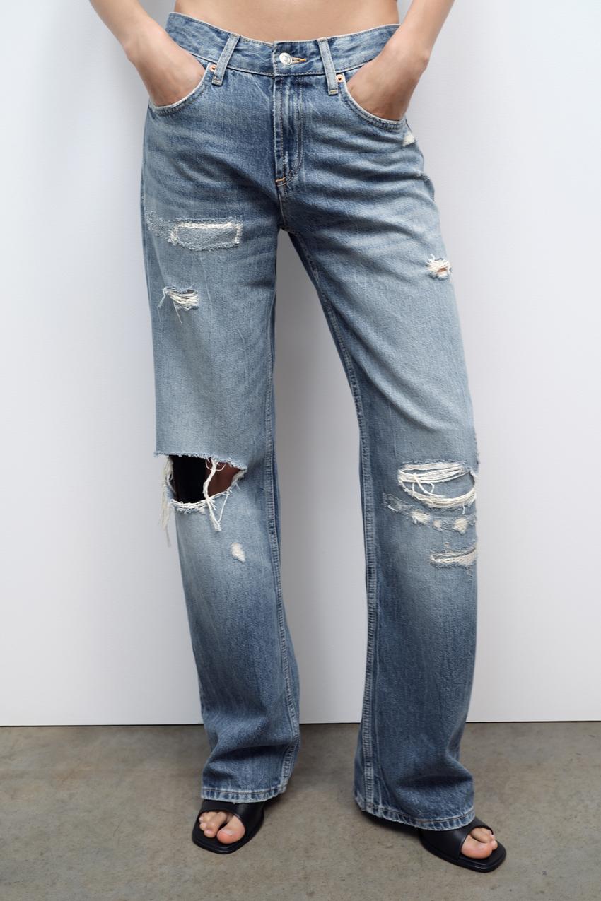 TRF HIGH RISE WIDE LEG RIPPED JEANS - Blue