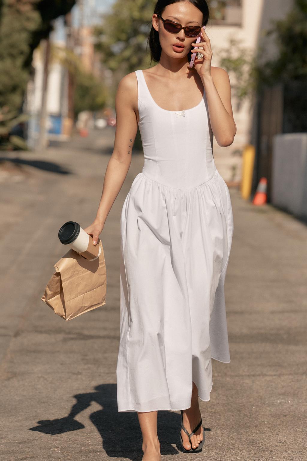 CORSET-STYLE POPLIN MIDI DRESS