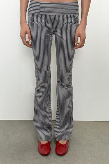 Zara STRIPED FLARE PANTS - Black / White