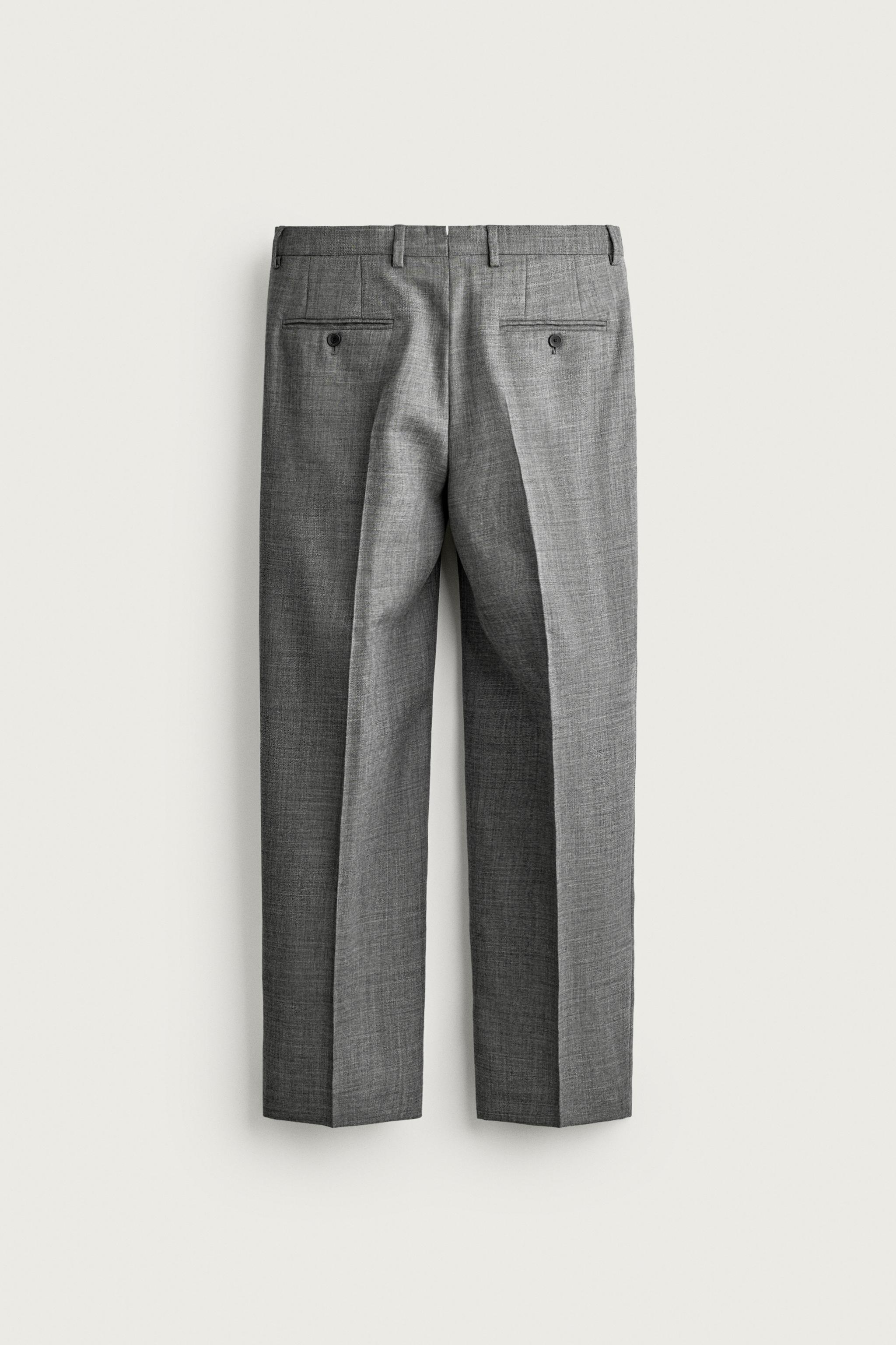 100% WOOL PLEATED TROUSERS — Mid-gray