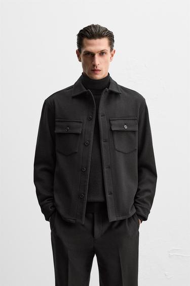 FLANNEL WOOL OVERSHIRT - Black by Zara