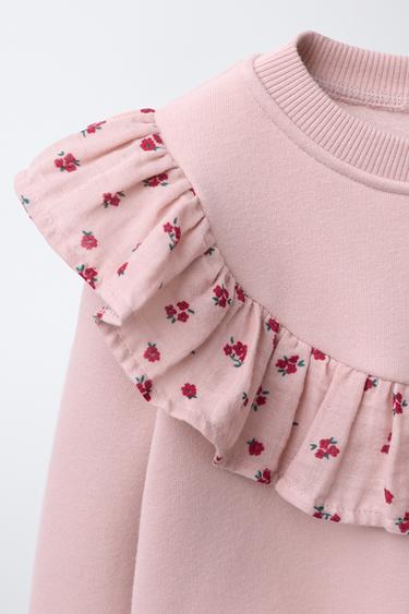FLORAL RUFFLE SWEATSHIRT - Light pink by Zara - Image 2