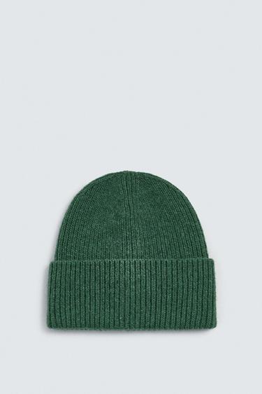 100% WOOL KNIT BEANIE - dark khaki by Zara