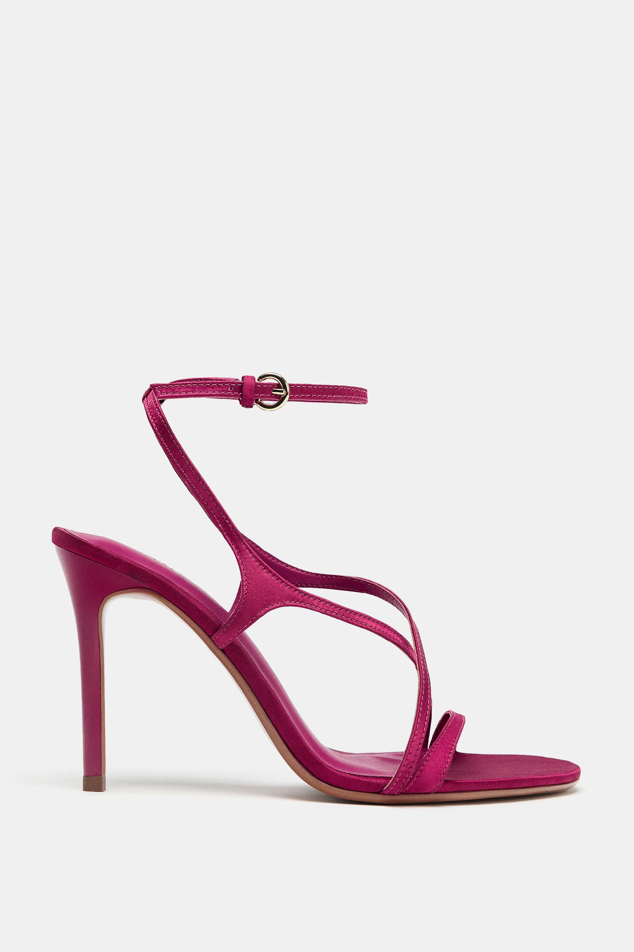 SATIN STRAPPY STILETTO HEEL SANDALS Pink ZARA India