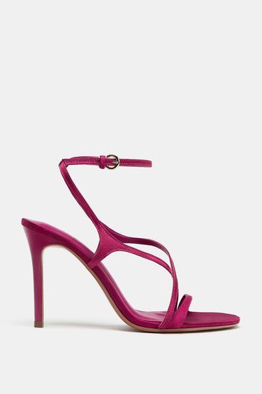 SATIN STRAPPY STILETTO HEEL SANDALS - Pink by Zara