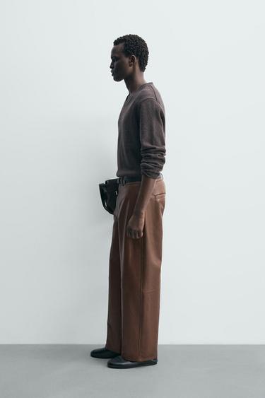 PANTALON BALLOON FIT EN CUIR - Marron de Zara - Image 3