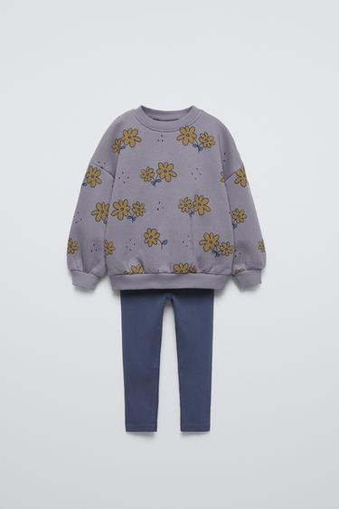 Zara FLORAL RIB SWEATSHIRT AND LEGGINGS MATCHING SET - Anthracite grey - Image 0