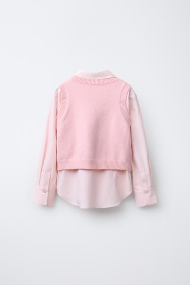 POPLIN SHIRT WITH RHINESTONE WAISTCOAT - Pastel pink by Zara - Image 1