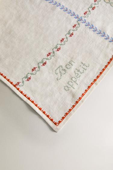 CROSS STITCH LINEN TABLECLOTH - Ecru by Zara - Image 2
