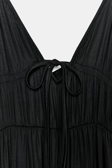 ROBE LONGUE SATINÉE À PLIS - Noir de Zara - Image 7