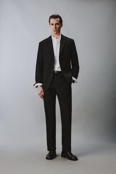 100% WOOL TEXTURED SUIT TROUSERS - Black by Zara - Image 0