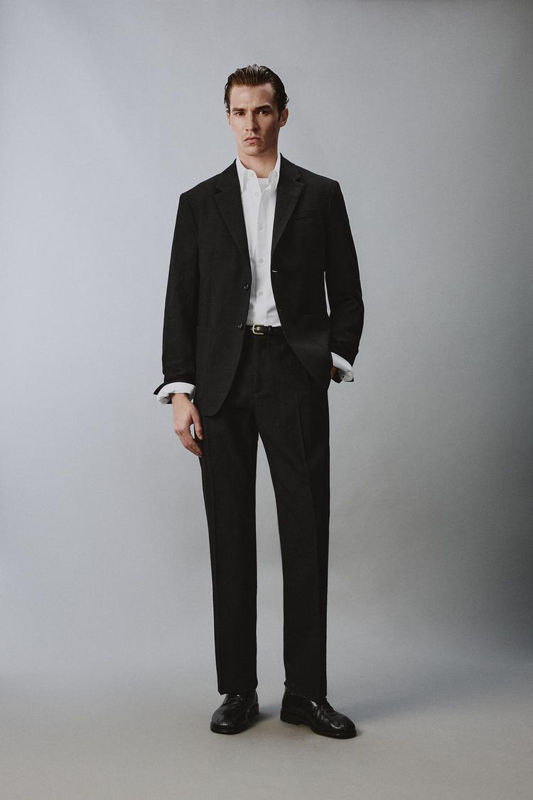 ZARA 100% WOOL TEXTURED SUIT TROUSERS