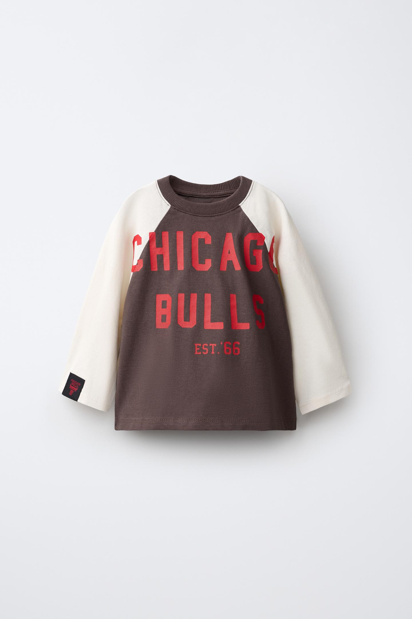 Детская футболка Zara NBA Chicago Bulls Raglan, цвет: Тёмный коричневый — фото 1