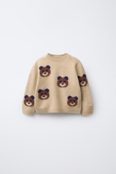 SWEATER MED BJØRNEPRINT - gyldenbrun fra Zara - Billede 0