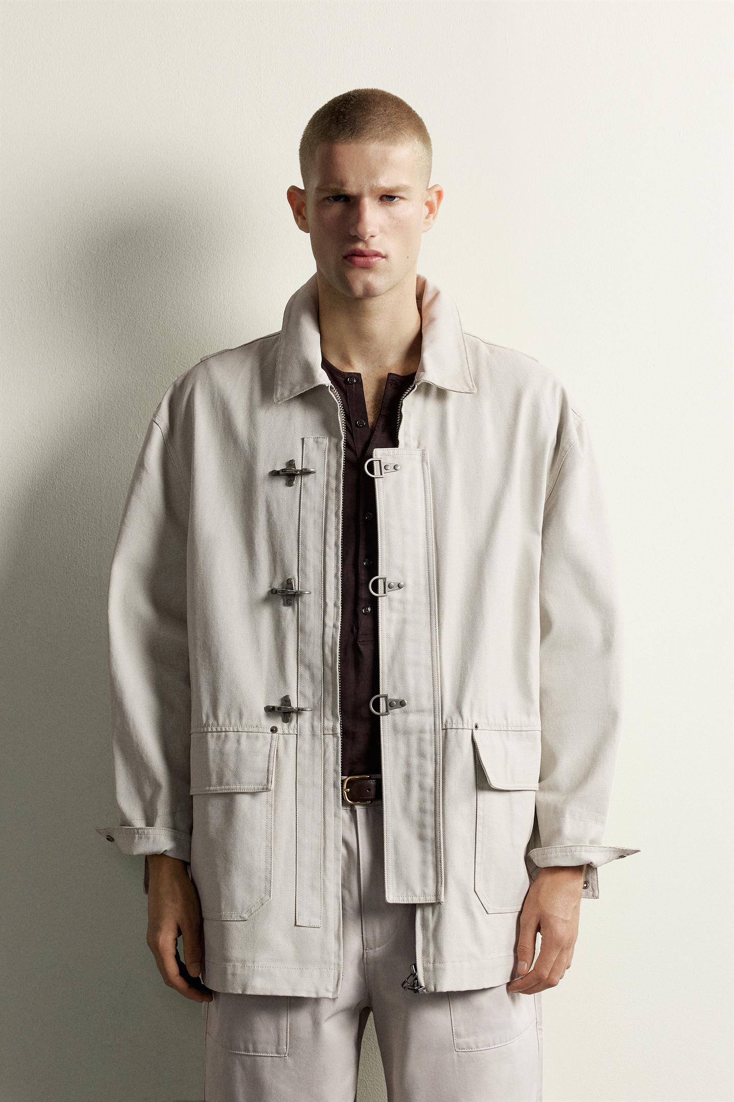 Мужская куртка Zara Relaxed Fit Fireman Clasp, цвет: Устричный белый — фото 2