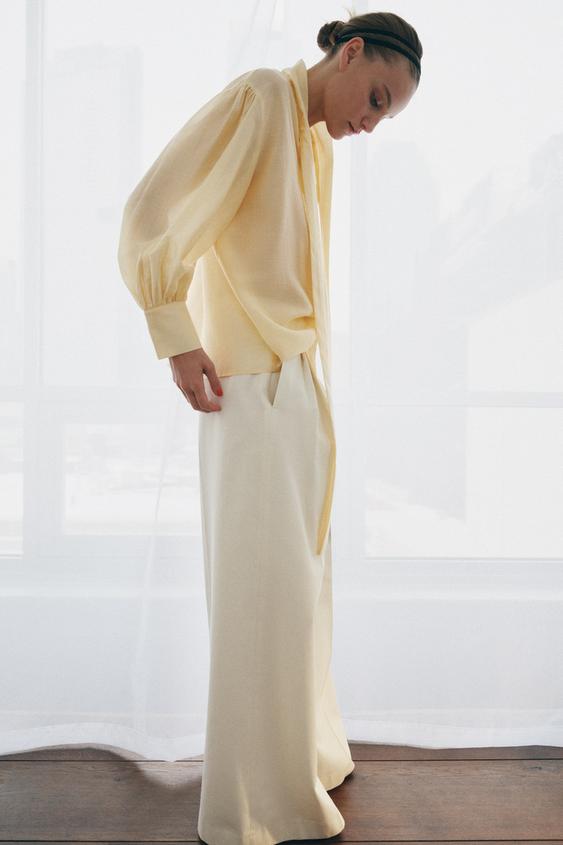 PANTALÓN WIDE LEG PLIEGUES ZW COLLECTION - Crudo de Zara - Imagen 0