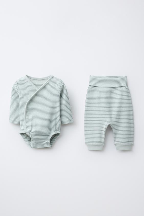 CONJUNTO BODY Y PANTALÓN SAORUEL RAYAS - Verdoso de Zara - Imagen 0