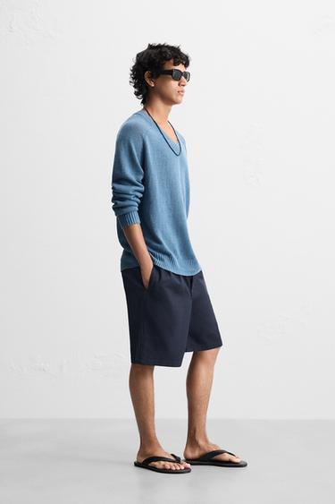 PULL 100 % LIN - Bleu / Gris de Zara - Image 3