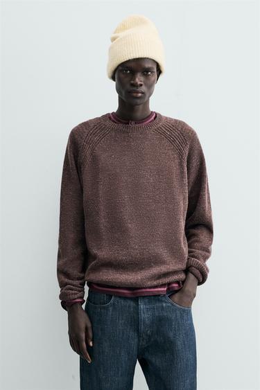 Zara REGULAR FIT TEXTURED JUMPER - Chocolate