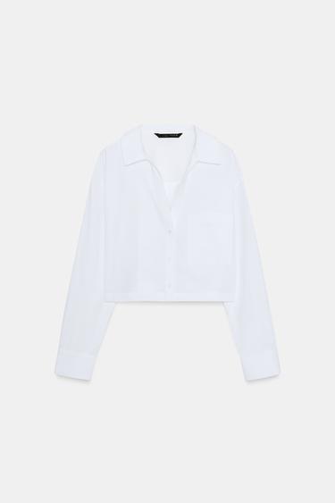Zara CROPPED POPLIN SHIRT - White