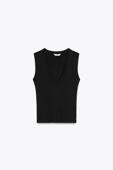 Zara V-NECK TOP - Black - Image 0