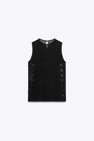 POINTELLE KNIT TOP WITH SIDE DETAIL - Black by Zara - Image 6